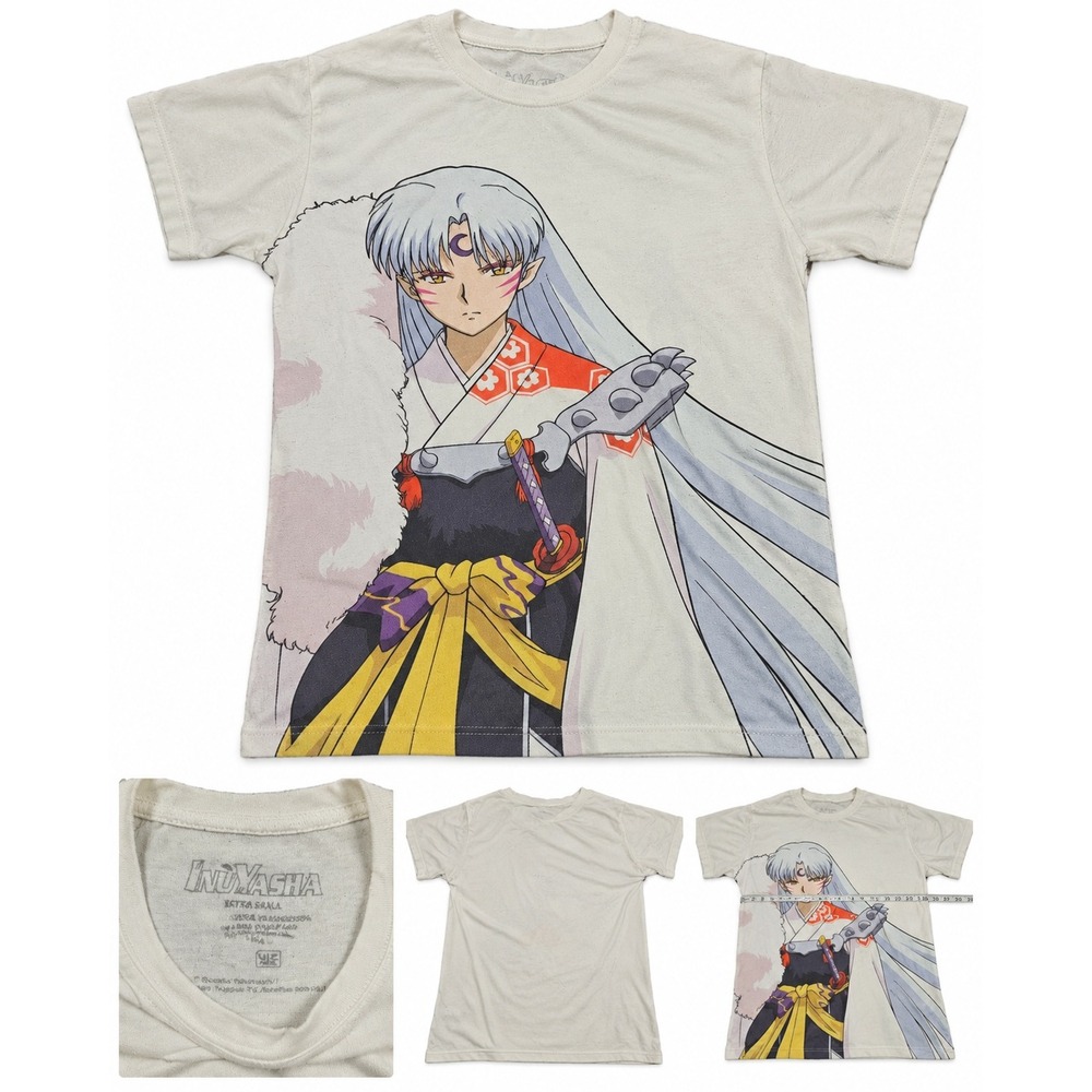 Inuyasha Sesshomaru Graphic T-Shirt Cream Cotton Anime Tee Mens XS